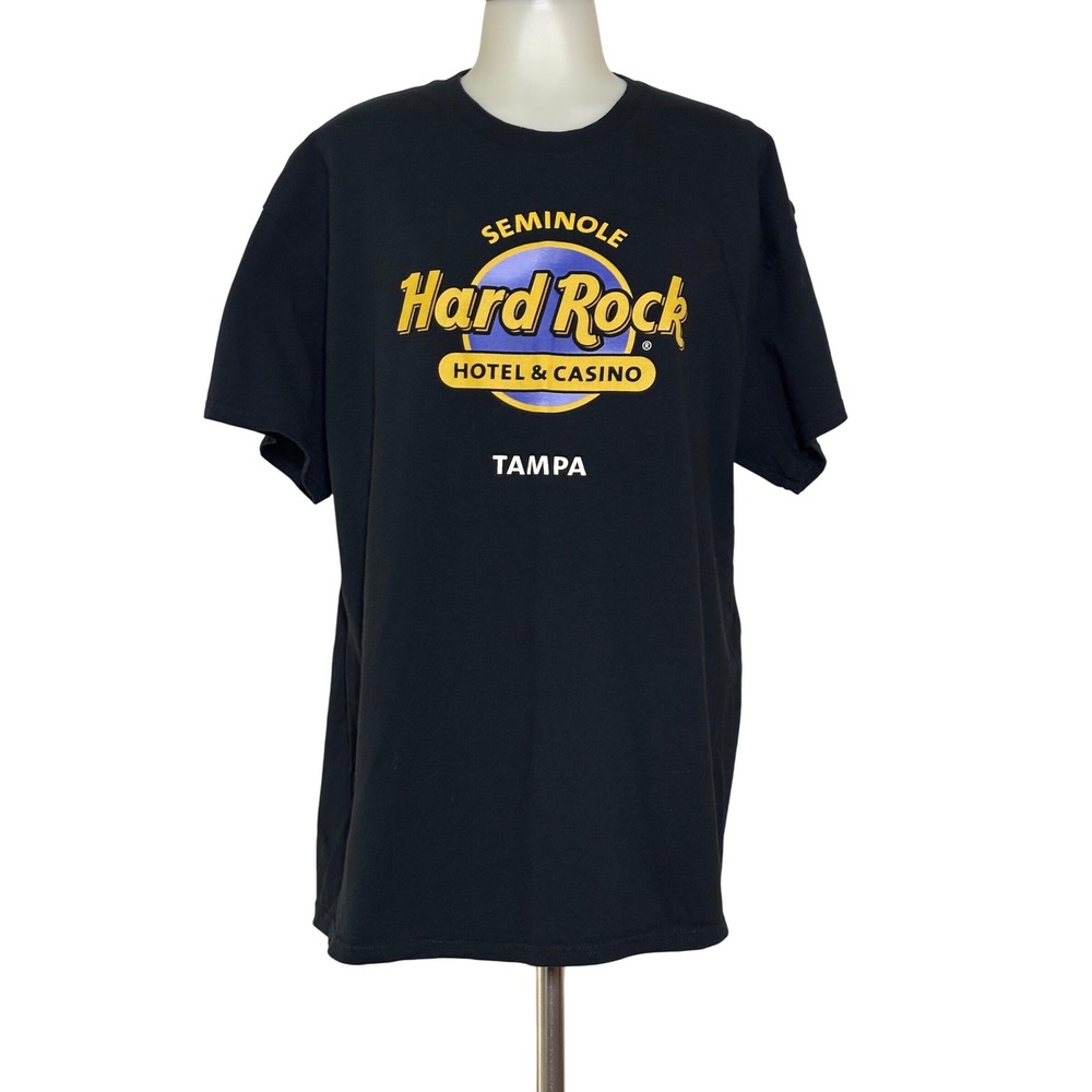 Hard Rock Graphic T-Shirt Mens XL‎ Black EUC Seminole Casino Tampa Short Sleeve
